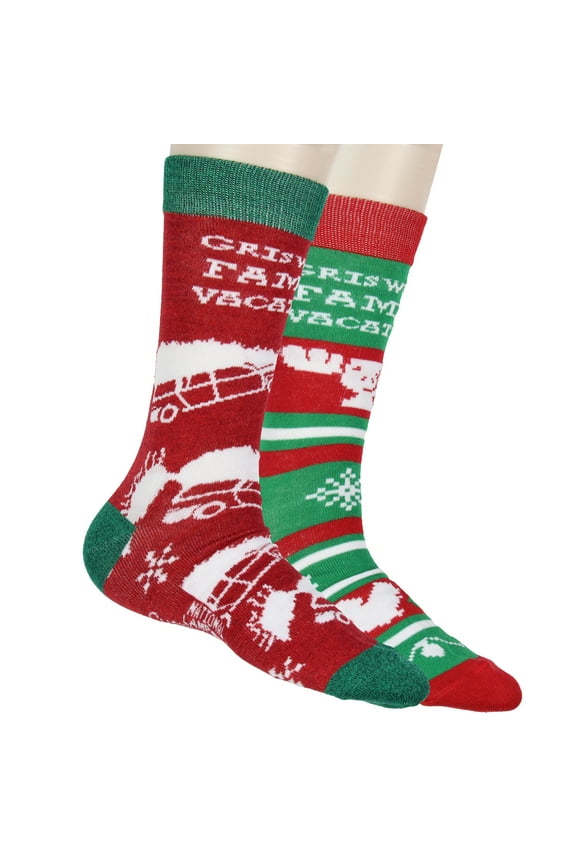 National Lampoon's Christmas Vacation Men's Griswold Family Vacation 2-Pk Knit Crew Socks Shoe Size 8-12 Sock Size 10-13