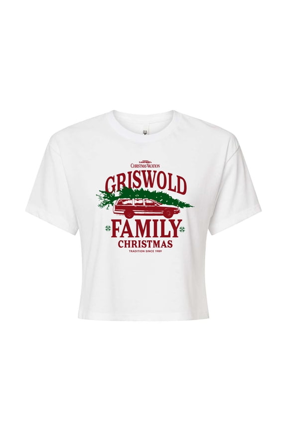National Lampoon's Christmas Vacation - The Griswold Family - Juniors Cropped Cotton Blend T-Shirt