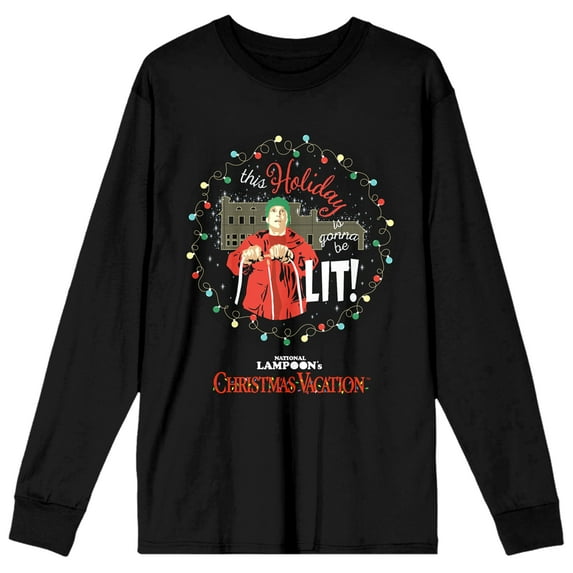 National Lampoon's Christmas Vacation This Holiday Is Lit Women's Black Crew Neck Long Sleeve Tee-3XL