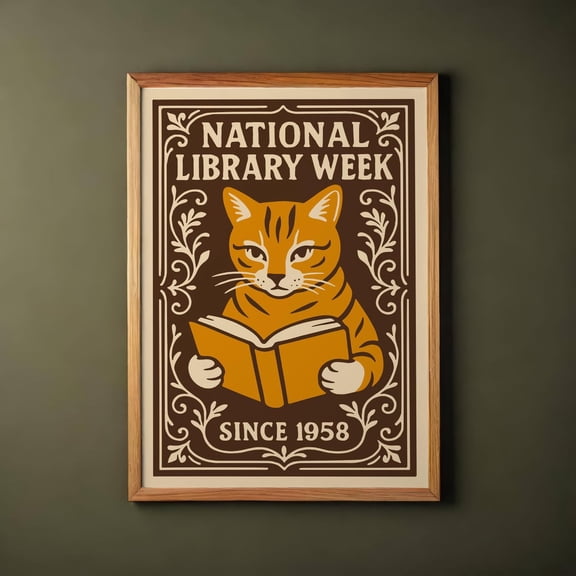 National Library Week Cat Book Lover Wall Art Unframed Paper Print