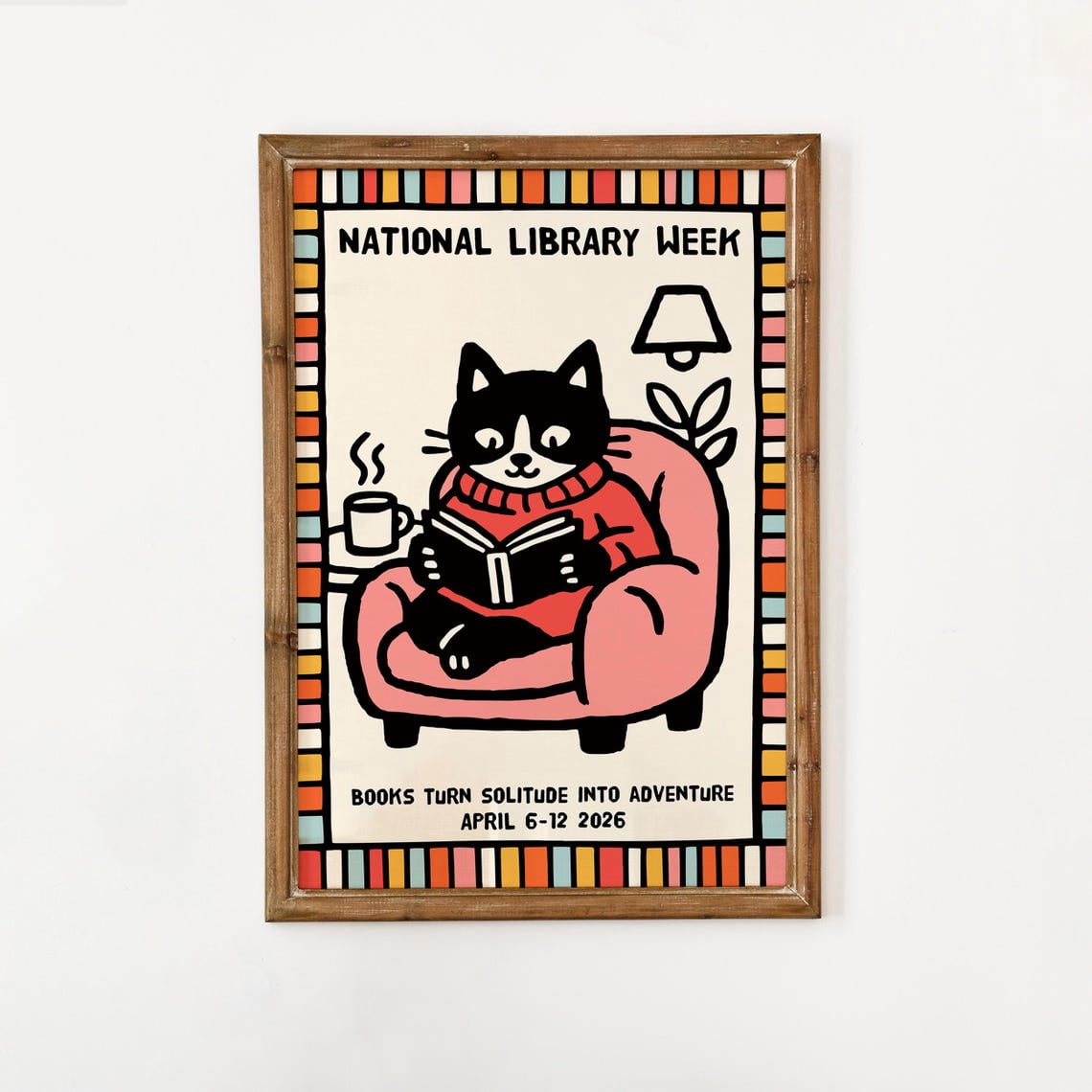 National Library Week Cat Reading Wall Art Print, Cozy Book Home Decor ...