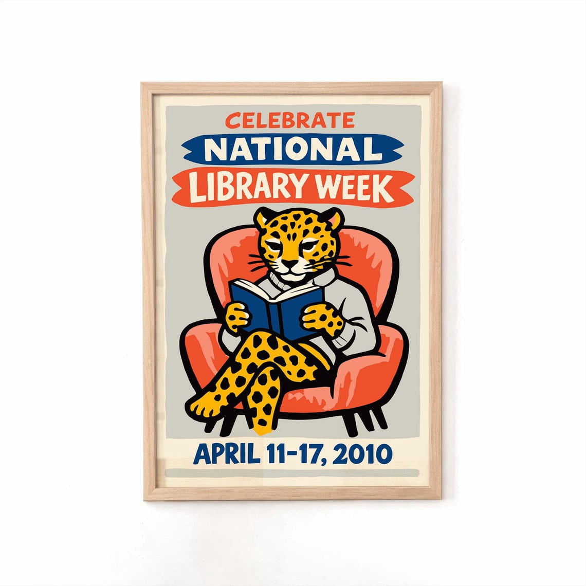 National Library Week Leopard Reading Wall Art Print, Book Lover Decor ...