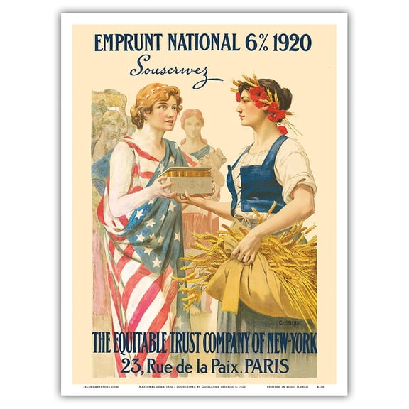National Loan 1920 - The Equitable Trust Company of New York Paris - Vintage Advertising Poster by Guillaume Seignac c.1920 - Master Art Print (Unframed) 9in x 12in