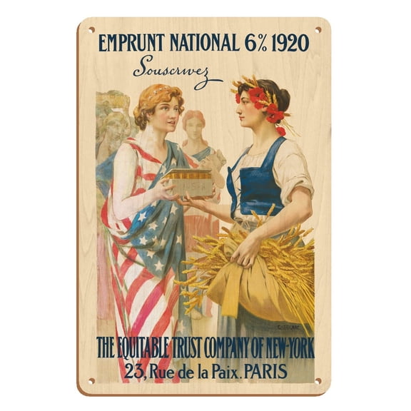 National Loan 1920 - The Equitable Trust Company of New York Paris - Vintage Advertising Poster by Guillaume Seignac c.1920 - 8 x 12 inch Vintage Wood Art Sign