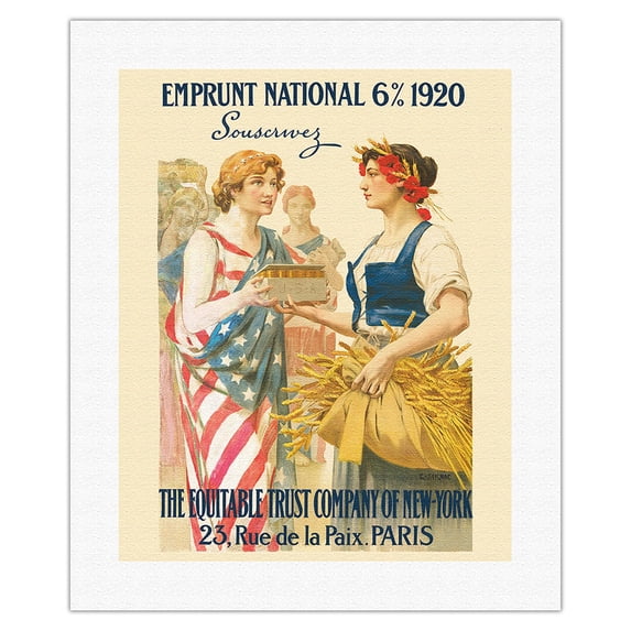 National Loan 1920 - The Equitable Trust Company of New York Paris - Vintage Advertising Poster by Guillaume Seignac c.1920 - Fine Art Rolled Canvas Print 16in x 20in