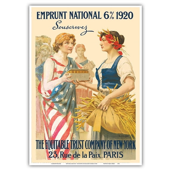 National Loan 1920 - The Equitable Trust Company of New York Paris - Vintage Advertising Poster by Guillaume Seignac c.1920 - Master Art Print 10in x 14in
