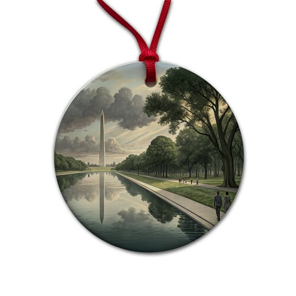 National Mall Reflecting Pool In Washington DC Christmas Tree Holiday Round Ceramic Ornament