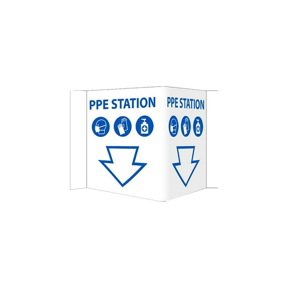 National Marker 3D Wall Sign "PPE Station " 6" x 9" White/Blue (VS56)