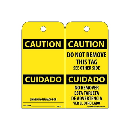 National Marker Accident Prevention Tags; Caution Cuidado (Bilingual) 6X3 Unrip Vinyl 25/Pk RPT97