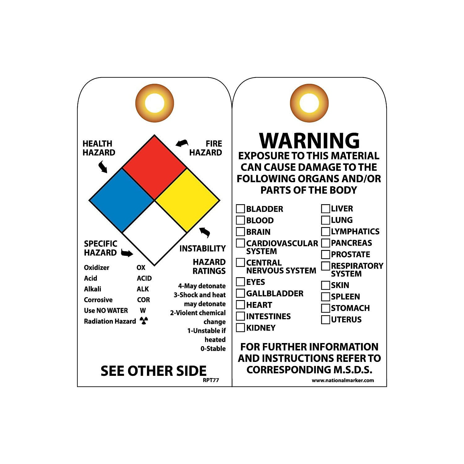 National Marker Accident Prevention Tags; Hazardous Materials Nfpa 6X3