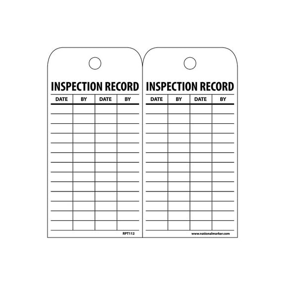 National Marker Accident Prevention Tags; Inspection Record 6" x 3" Unrip Vinyl 25/Pack RPT112