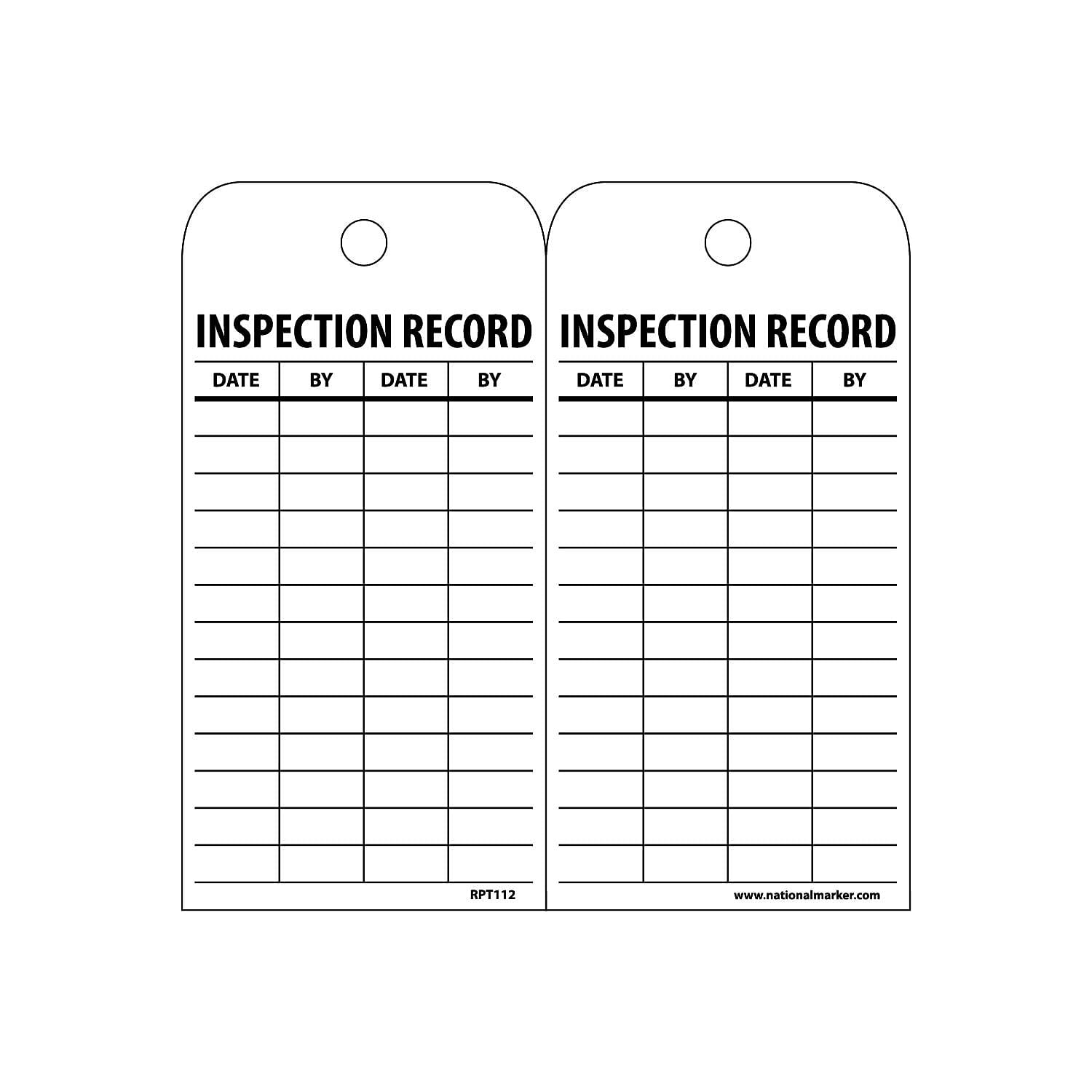 National Marker Accident Prevention Tags; Inspection Record6" x 3"Unrip