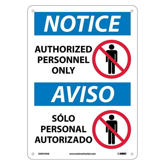 National Marker Authorized Personnel Only Bilingual (W/Graphic) 14X10 .040 Aluminum Notice Sign