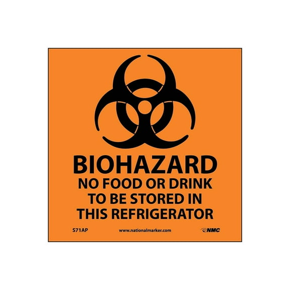 National Marker Biohazard No Food Or Drink . . .(Graphic); 4X4 Adhesive Vinyl Labels sold in 5/Pk