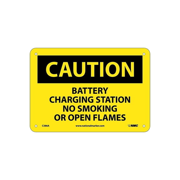 National Marker Caution Signs; Battery Charging Station No Smoking Or Open Flames 7X10 .040 Aluminum