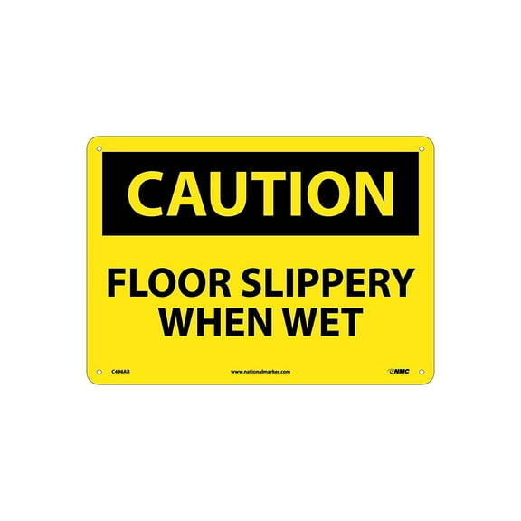 National Marker Caution Signs; Floor Slippery When Wet 10X14 .040 Aluminum C496AB