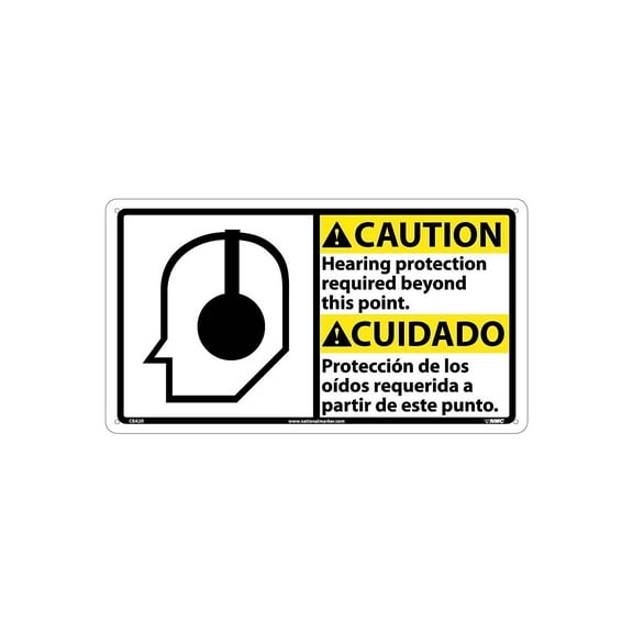 National Marker Caution Signs; Hearing Protection (Bilingual W/Graphic) 10X18 Rigid Plastic CBA2R