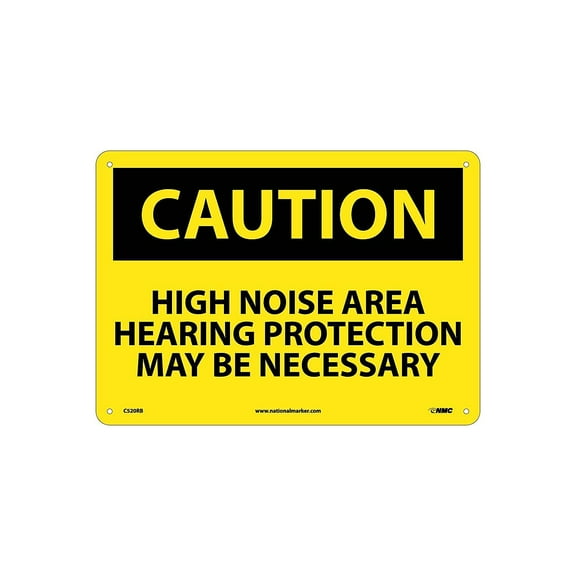 National Marker Caution Signs; High Noise Area Hearing Protection May Be Necessary 10X14 Rigid