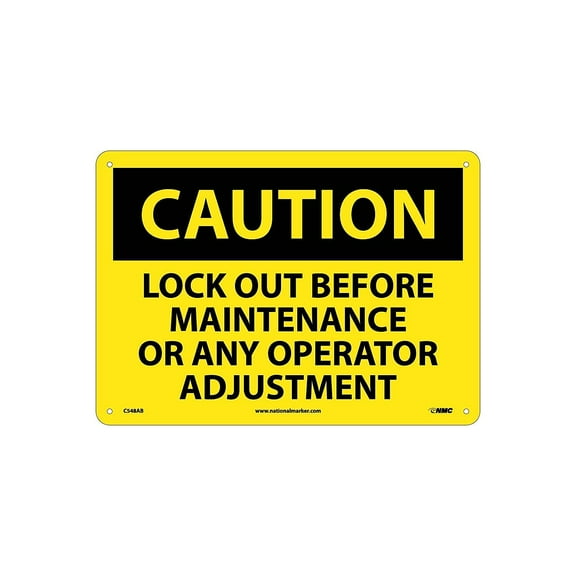 National Marker Caution Signs; Lock Out Before Maintenance Or Any Operator Adjustment 10X14 .040