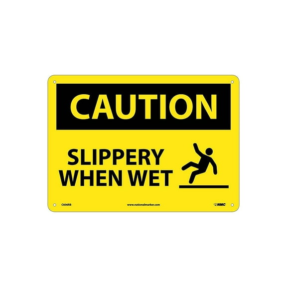 National Marker Caution Signs; Slippery When Wet Graphic 10X14 Rigid Plastic C606RB