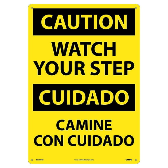 National Marker Caution Signs; Watch Your Step (Bilingual) 20X14 Rigid Plastic ESC203RC