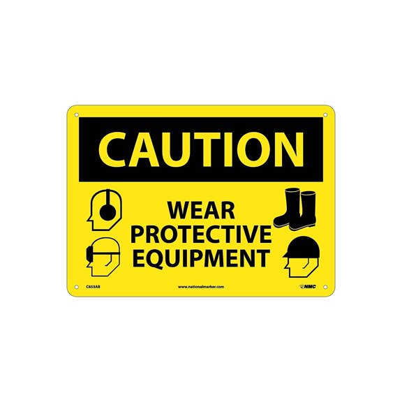 National Marker Caution Signs; Wear Protective Equipment Graphics 10X14 .040 Aluminum C653AB