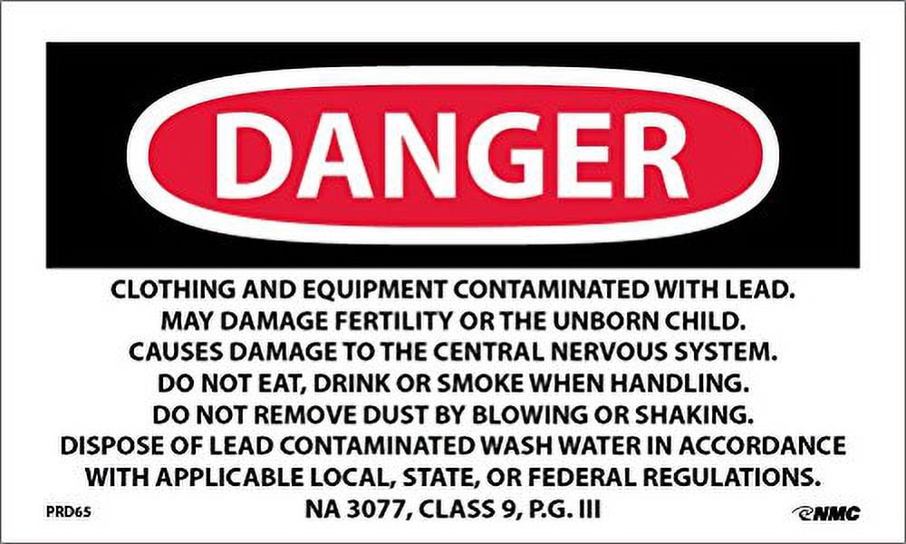 Dust Label National Marker Corp. PRD65 Labels, Danger Lead Containing Hazard Waste ...