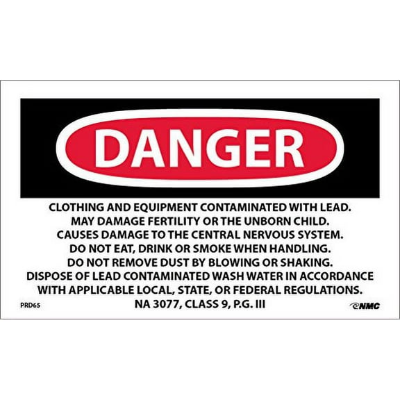 National Marker Corp. PRD65 Labels, Danger Lead Containing Hazard Waste, Avoid Creating Dust