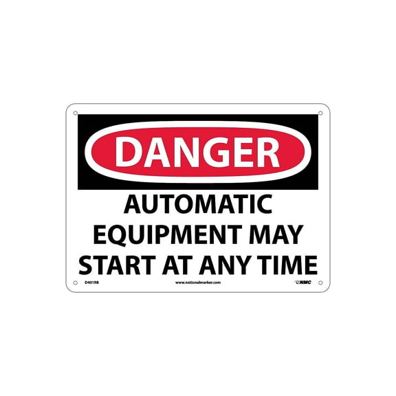 National Marker Danger Signs; Automatic Equipment May Start At Anytime 10X14 Rigid Plastic D401RB