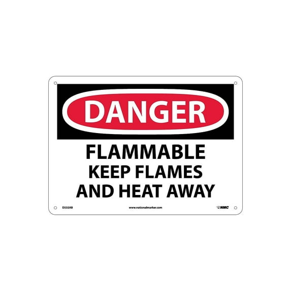 National Marker Danger Signs; Flammable Keep Flames And Heat Away 10X14 .040 Aluminum D532AB