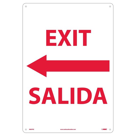 National Marker Directional Signs; Exit Left Arrow Bilingual 20X14 Rigid Plastic M697RC