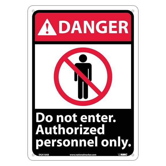 National Marker Do Not Enter Authorized Personnel Only (W/Graphic) 14X10 .040 Aluminum Danger Sign