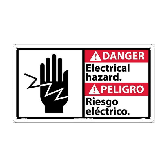 National Marker Electrical Hazard (Bilingual W/Graphic) 10X18 Rigid Plastic Danger Sign DBA12R
