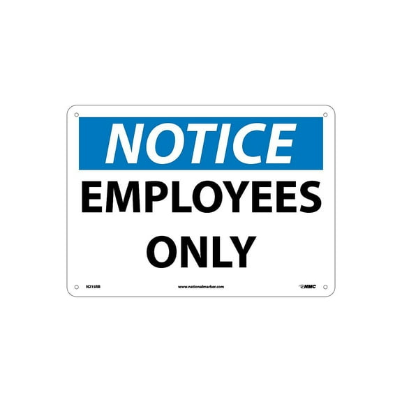 National Marker Employees Only 10X14 Rigid Plastic Notice Sign N215RB