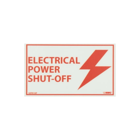 National Marker Glow Labels-Electrical Power Shut-Off 3X5 Adhesive Vinylglow 5/Pk GEPA1AP