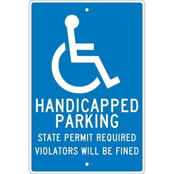 National Marker "Handicapped Parking State Permit Required Violators Will Be Fined" Parking Sign 18"