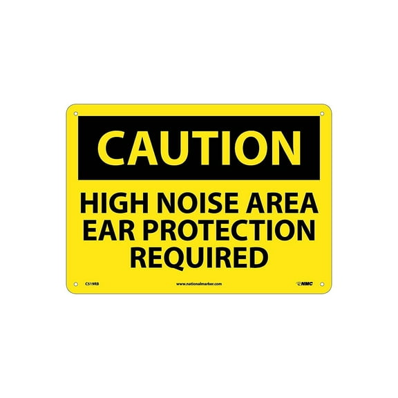 National Marker High Noise Area Ear Protection Required 10X14 Rigid Plastic Caution Sign C519RB