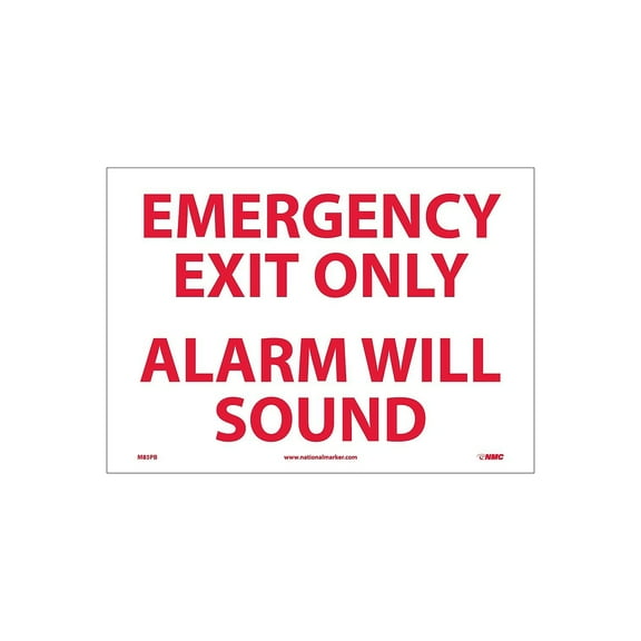 National Marker Information Labels; Emergency Exit Only Alarm Will Sound 10X14 Adhesive Vinyl M85PB