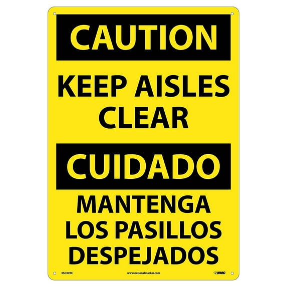 National Marker Keep Aisles Clear (Bilingual) 20X14 Rigid Plastic Caution Sign ESC37RC