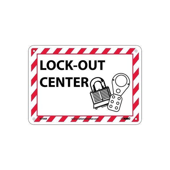 National Marker Lock-Out Center (W/Graphic) 7X10 Rigid Plastic Warning Sign M706R
