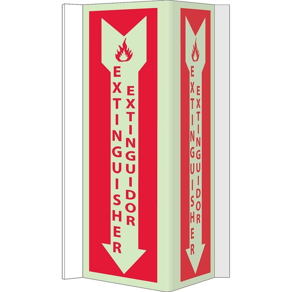 National Marker Notice Sign; Fire Visi Fire Extinguisher Bilingual 16X8.75 Acrylicglow GLV44