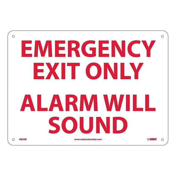 National Marker Notice Signs; Emergency Exit Only Alarm Will Sound 10X14 Rigid Plastic M85RB