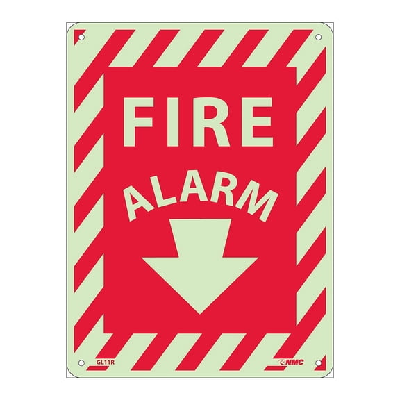 National Marker Notice Signs; Fire Alarm 12X9 Glow Rigid GL11R