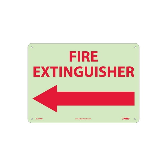 National Marker Notice Signs; Fire Fire Extinguisher Left Arrow 10X14 Rigid Plasticglow GL130RB