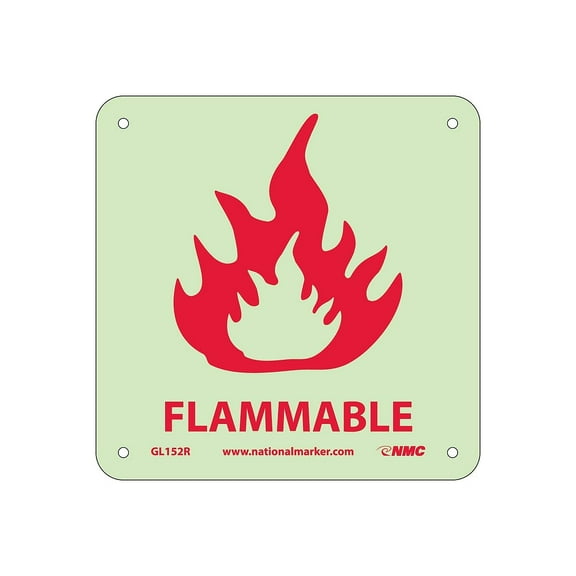 National Marker Notice Signs; Fire Flammable 7X7 Rigid Plasticglow GL152R