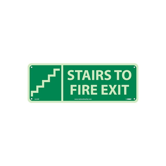 National Marker Notice Signs; Stairs To Fire Exit (W/ Graphic) 5X14 Glow Rigid GL320R