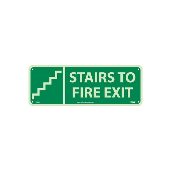 National Marker Notice Signs; Stairs To Fire Exit (W/ Graphic) 5X14 Glow Rigid GL320R