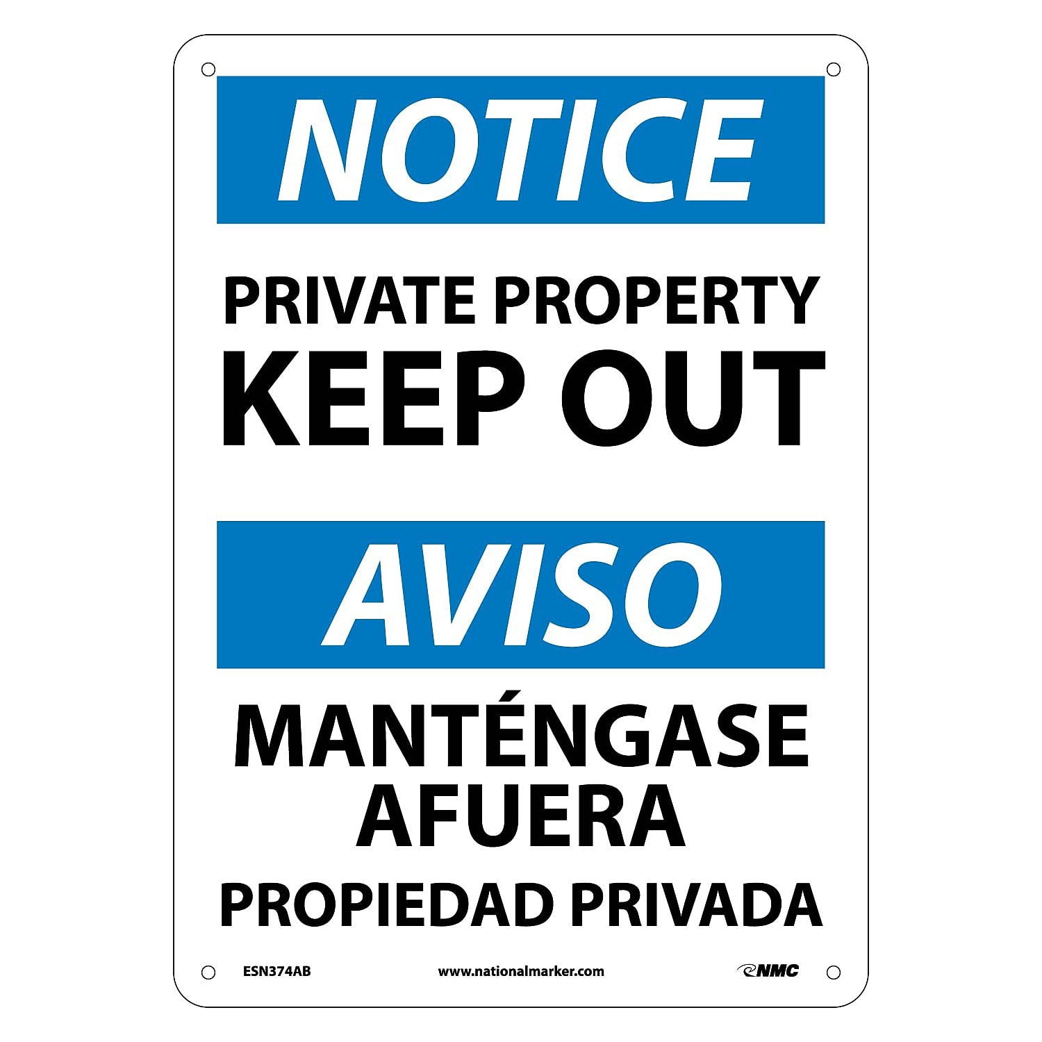 14x10 Sign National Marker Private Property Keep Out Bilingual 14X10 .040 Aluminum ...