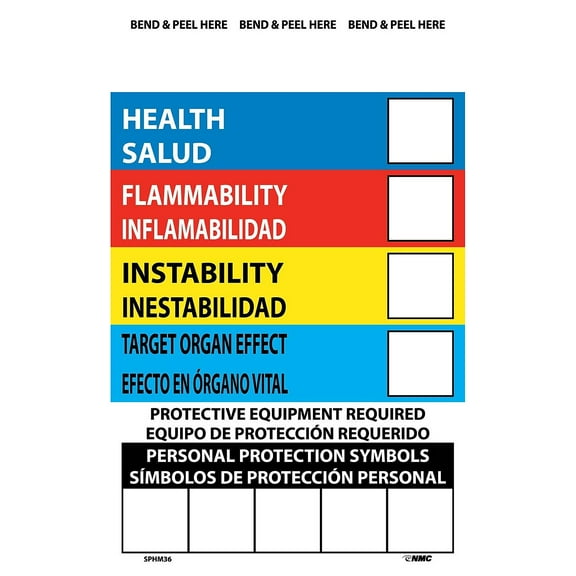 National Marker Right To Know Labels Write On Color Bar (Bilingual) 6X4 Adhesive Vinyl 10/Pack
