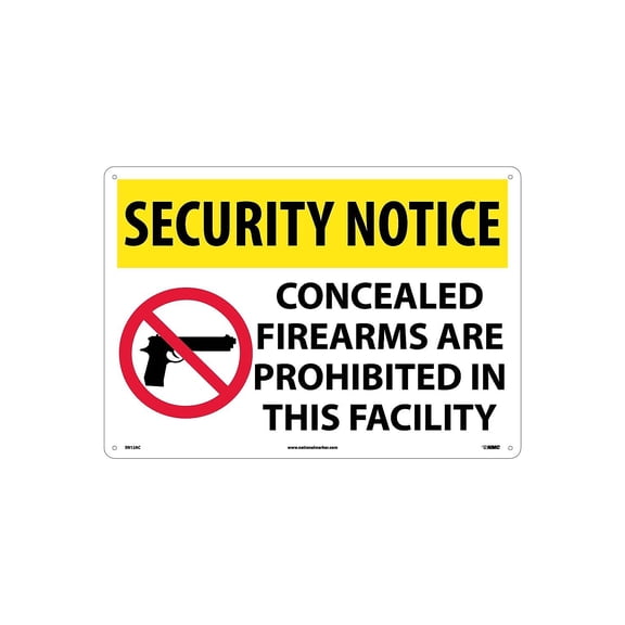 National Marker Security Notice Signs; Concealed Firearms Are Prohibited Iin This Facility 14X20